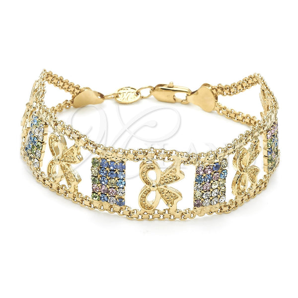 Pulsera Elegante 29.006 Oro Laminado, Diseño de Arco, con Multicolor Zirconia Cubica, Pulido, Tono Dorado (25 MM Thickness, 8 Inches Length)