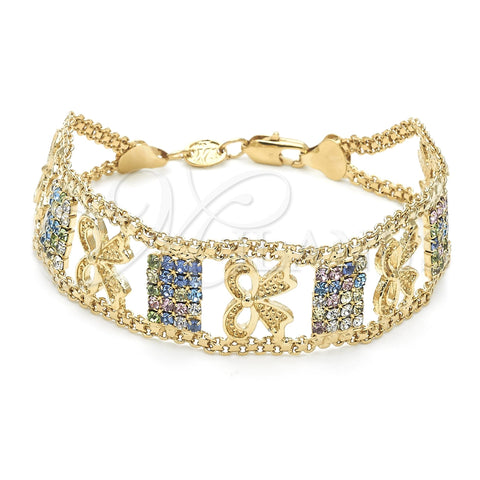 Pulsera Elegante 29.006 Oro Laminado, Diseño de Arco, con Multicolor Zirconia Cubica, Pulido, Tono Dorado (25 MM Thickness, 8 Inches Length)