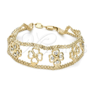 Pulsera Elegante 25.003 Oro Laminado, Diseño de Flor, con Blanca Cristal, Pulido, Tono Dorado (25 MM Thickness, 8 Inches Length)