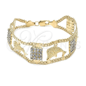 Pulsera Elegante 24.001 Oro Laminado, Diseño de Delfín, con Blanca Cristal, Pulido, Tono Dorado (25 MM Thickness, 8 Inches Length)