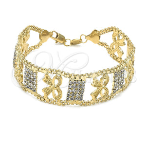 Pulsera Elegante 24.003 Oro Laminado, Diseño de Arco, con Blanca Cristal, Pulido, Tono Dorado (25 MM Thickness, 8 Inches Length)