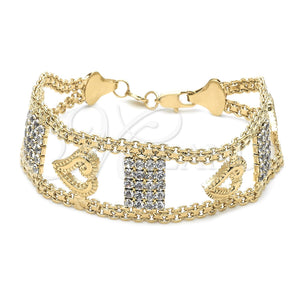 Pulsera Elegante 24.005 Oro Laminado, Diseño de Corazón, con Blanca Zirconia Cubica, Pulido, Tono Dorado (25 MM Thickness, 8 Inches Length)