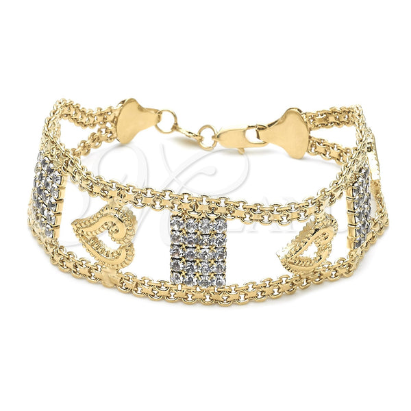 Pulsera Elegante 24.005 Oro Laminado, Diseño de Corazón, con Blanca Zirconia Cubica, Pulido, Tono Dorado (25 MM Thickness, 8 Inches Length)