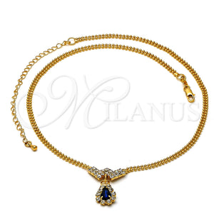 Gargantilla Elegante 5.011.006 Oro Laminado, Diseño de Gota, con Aguamarina and Blanca Zirconia Cubica, Pulido, Tono Dorado (16 Inches Length)