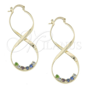 Argolla Mediana 5.141.016 Oro Laminado, con Multicolor Zirconia Cubica, Pulido, Tono Dorado