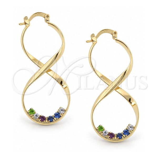 Argolla Mediana 5.141.016 Oro Laminado, con Multicolor Zirconia Cubica, Pulido, Tono Dorado