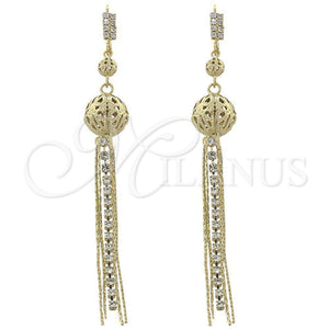 Arete Largo 5.083.004 Oro Laminado, Diseño de Bola, con Blanca Zirconia Cubica, Diamantado, Tono Dorado