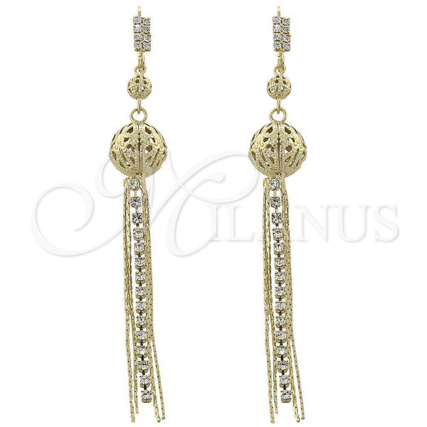 Arete Largo 5.083.004 Oro Laminado, Diseño de Bola, con Blanca Zirconia Cubica, Diamantado, Tono Dorado