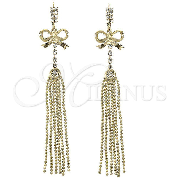 Arete Largo 5.066.004 Oro Laminado, Diseño de Arco, con Blanca Zirconia Cubica, Pulido, Tono Dorado