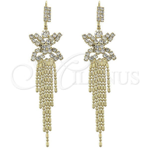 Arete Largo 5.086.005 Oro Laminado, Diseño de Mariposa, con Blanca Zirconia Cubica, Pulido, Tono Dorado