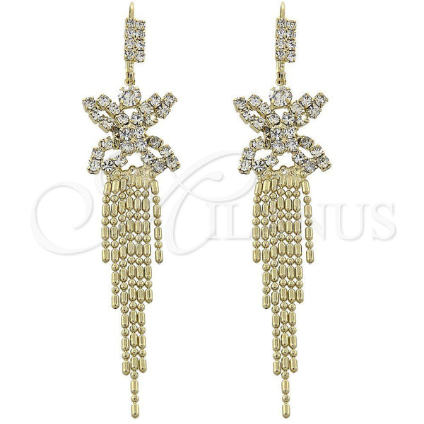 Arete Largo 5.086.005 Oro Laminado, Diseño de Mariposa, con Blanca Zirconia Cubica, Pulido, Tono Dorado