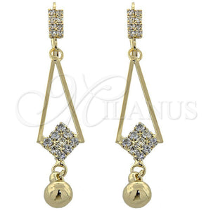 Arete Largo 5.099.012 Oro Laminado, Diseño de Bola, con Blanca Zirconia Cubica, Pulido, Tono Dorado