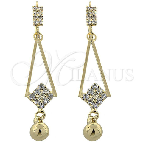 Arete Largo 5.099.012 Oro Laminado, Diseño de Bola, con Blanca Zirconia Cubica, Pulido, Tono Dorado