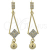 Arete Largo 5.099.012 Oro Laminado, Diseño de Bola, con Blanca Zirconia Cubica, Pulido, Tono Dorado