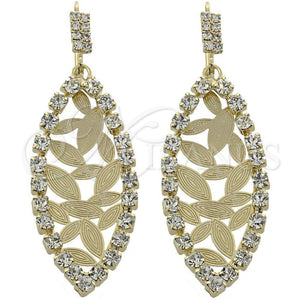 Arete Largo 5.124.003 Oro Laminado, Diseño de Oja, con Blanca Zirconia Cubica, Diamantado, Tono Dorado