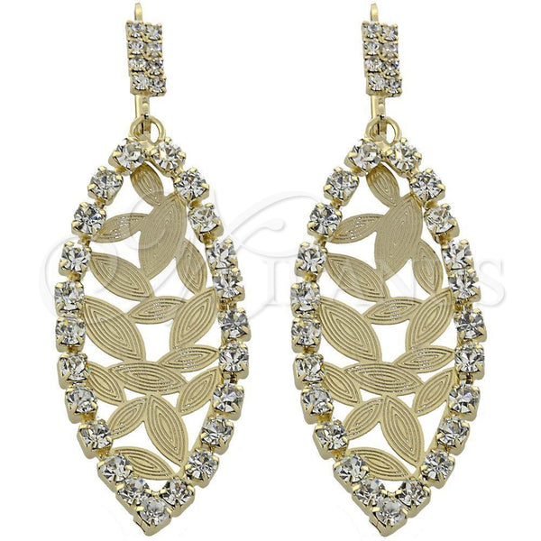 Arete Largo 5.124.003 Oro Laminado, Diseño de Oja, con Blanca Zirconia Cubica, Diamantado, Tono Dorado