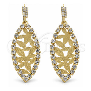 Arete Largo 5.124.003 Oro Laminado, Diseño de Oja, con Blanca Zirconia Cubica, Diamantado, Tono Dorado