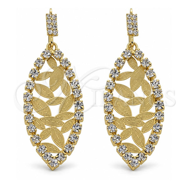 Arete Largo 5.124.003 Oro Laminado, Diseño de Oja, con Blanca Zirconia Cubica, Diamantado, Tono Dorado