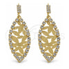 Arete Largo 5.124.003 Oro Laminado, Diseño de Oja, con Blanca Zirconia Cubica, Diamantado, Tono Dorado