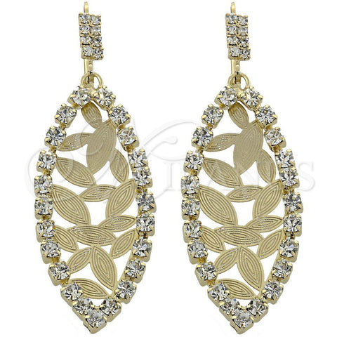 Arete Largo 5.124.003 Oro Laminado, Diseño de Oja, con Blanca Zirconia Cubica, Diamantado, Tono Dorado