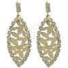 Arete Largo 5.124.003 Oro Laminado, Diseño de Oja, con Blanca Zirconia Cubica, Diamantado, Tono Dorado