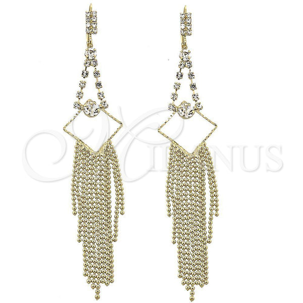 Arete Largo 5.077.003 Oro Laminado, con Blanca Zirconia Cubica, Diamantado, Tono Dorado