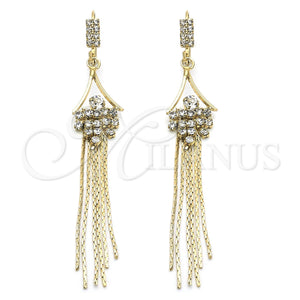 Arete Largo 80.01 Oro Laminado, con Blanca Cristal, Pulido, Tono Dorado