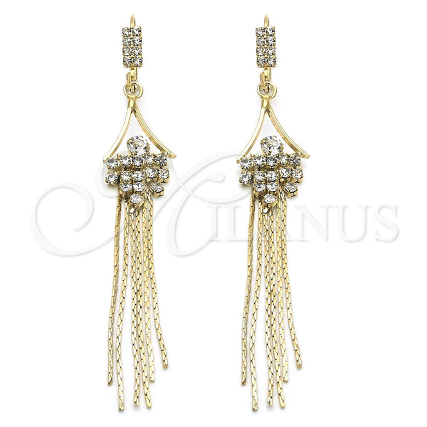 Arete Largo 80.01 Oro Laminado, con Blanca Cristal, Pulido, Tono Dorado