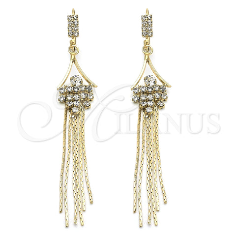 Arete Largo 80.01 Oro Laminado, con Blanca Cristal, Pulido, Tono Dorado