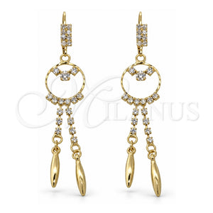 Arete Largo 5.100.004 Oro Laminado, con Blanca Zirconia Cubica, Pulido, Tono Dorado