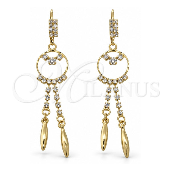 Arete Largo 5.100.004 Oro Laminado, con Blanca Zirconia Cubica, Pulido, Tono Dorado
