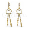 Arete Largo 5.100.004 Oro Laminado, con Blanca Zirconia Cubica, Pulido, Tono Dorado