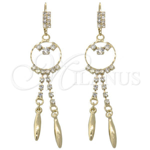 Arete Largo 5.100.004 Oro Laminado, con Blanca Zirconia Cubica, Pulido, Tono Dorado