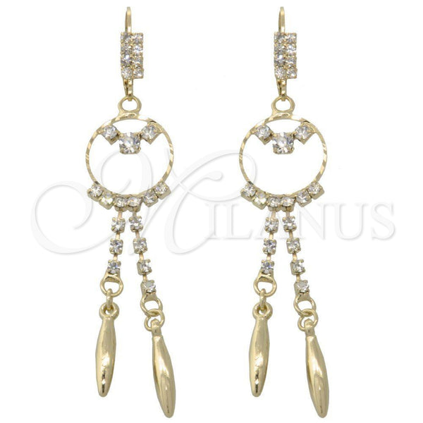 Arete Largo 5.100.004 Oro Laminado, con Blanca Zirconia Cubica, Pulido, Tono Dorado