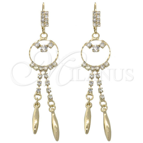 Arete Largo 5.100.004 Oro Laminado, con Blanca Zirconia Cubica, Pulido, Tono Dorado