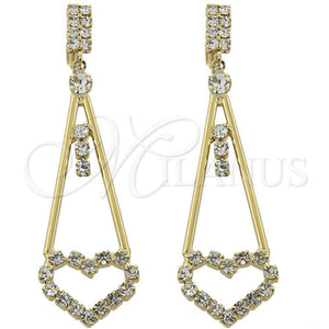 Arete Largo 5.110.007 Oro Laminado, Diseño de Corazón, con Blanca Zirconia Cubica, Pulido, Tono Dorado