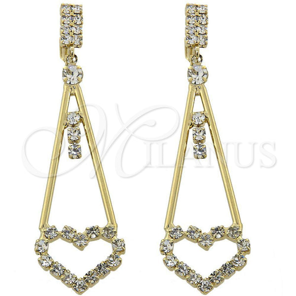 Arete Largo 5.110.007 Oro Laminado, Diseño de Corazón, con Blanca Zirconia Cubica, Pulido, Tono Dorado