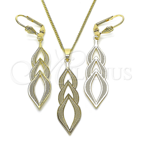 Juego de Arete y Dije de Adulto 011.001 Oro Laminado, Diseño de Oja, con Blanca Zirconia Cubica, Mate, Tono Dorado