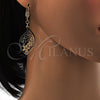 Arete Colgante 64.014 Oro Laminado, Diseño de Oja y Flor, con Blanca Cristal, Diamantado, Tono Dorado