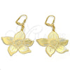Arete Colgante 61.012 Oro Laminado, Diseño de Flor, Pulido, Tono Dorado