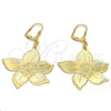 Arete Colgante 61.012 Oro Laminado, Diseño de Flor, Pulido, Tono Dorado
