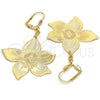 Arete Colgante 61.012 Oro Laminado, Diseño de Flor, Pulido, Tono Dorado