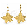 Arete Colgante 61.012 Oro Laminado, Diseño de Flor, Pulido, Tono Dorado