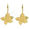 Arete Colgante 61.012 Oro Laminado, Diseño de Flor, Pulido, Tono Dorado
