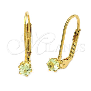 Arete Gancho Frances 5.128.107.1 Oro Laminado, con Manzana Verde Oscuro Zirconia Cubica, Pulido, Tono Dorado