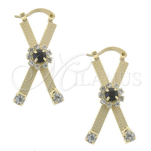 Argolla Mediana 02.63.1448 Oro Laminado, Diseño de Flor, con Negro and Blanca Zirconia Cubica, Diamantado, Tono Dorado