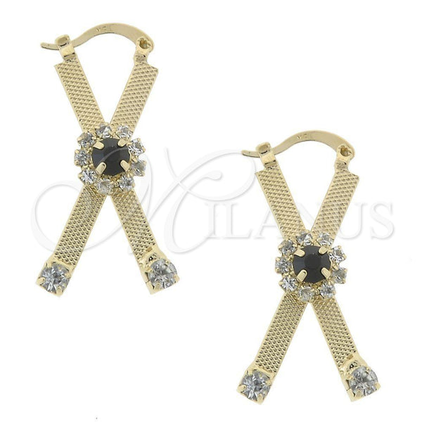 Argolla Mediana 02.63.1448 Oro Laminado, Diseño de Flor, con Negro and Blanca Zirconia Cubica, Diamantado, Tono Dorado