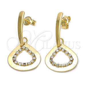 Arete Colgante 095.001.1 Oro Laminado, Diseño de Gota, con Blanca Zirconia Cubica, Pulido, Tono Dorado