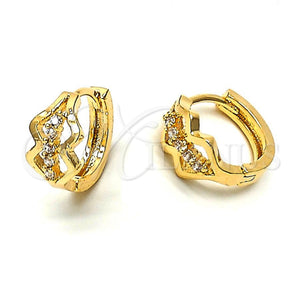 Argolla Huggie 97.026 Oro Laminado, con Blanca Zirconia Cubica, Pulido, Tono Dorado