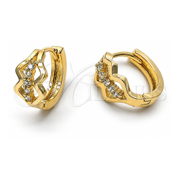 Argolla Huggie 97.026 Oro Laminado, con Blanca Zirconia Cubica, Pulido, Tono Dorado
